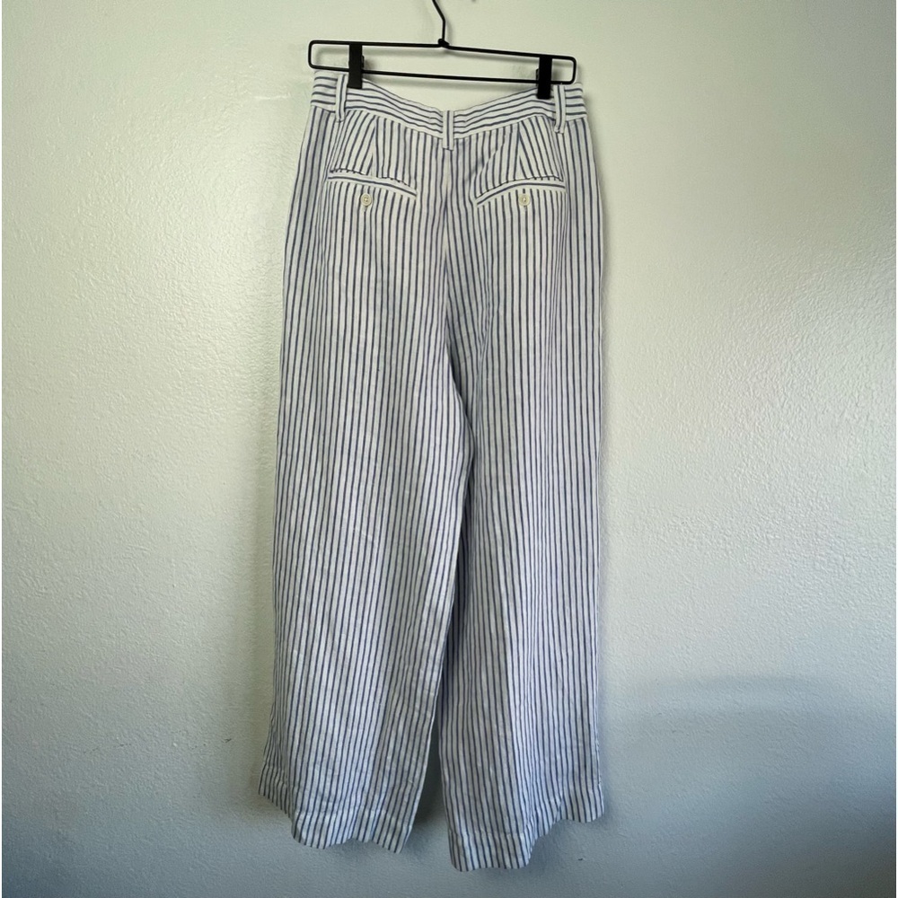 Madewell The Harlow Wide-Leg Pant in 100% Linen White/Blue Stripes Size 8 NWT - Picture 6 of 11